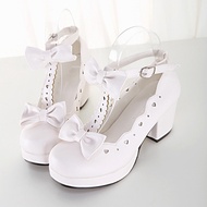 Gothic Women Mary Janes Pumps Cute Bowtie Princess Lolita Shoes Ladies High Heel Casual Shoes Square