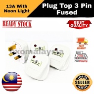 Plug Top 3 Pin Fused 13A with Neon Light