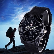 Casual Classic Design Quartz Men Fashion Wrist Watch Black Nylon Band Swiss Army Sports Watch