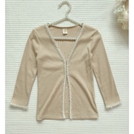 ​ Beige Small Ribbed Cardigan Japanese Style