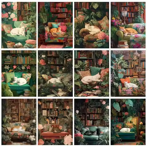 PhotoCustom Paint By Numbers Cat Illustration Pictures By Numbers Wall Art Adults Crafts Home Decors