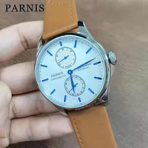 Parnis 42.5mm Power Reserve White Dial Automatic ST2542 Movement Men's Wristwatch