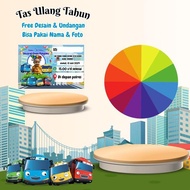 Promo / Terlaris 35 Pcs Tas & Free Undangan Ulang Tahun Anak Cewek Cowok Custom Desain Tayo Pakai Na
