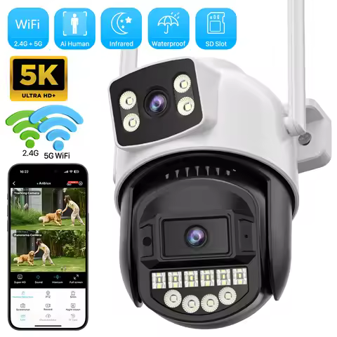 10MP 5K Wifi Surveillance Camera 8M Dual Lens AI Human Detect Auto-cruise P2P 5Ghz Wifi Wireless Out