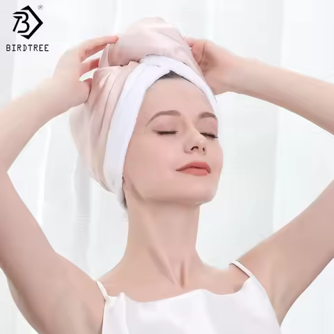 Birdtree, OEKO-TEX, Real Silk Hair Towel Wrap for Women, 19MM 100% Silk, Double-layer, Head Wrap Hai