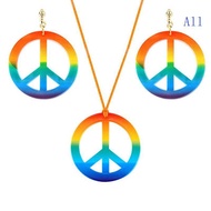 All Jewelry Decor Rainbow Peace Sign Pendant Earrings Necklace  for Sisters Girl