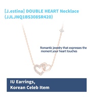 [Jestina] DOUBLE HEART Necklace (JJLJNQ1BS308SR420), IU Earrings, Korean Celeb Item,S379