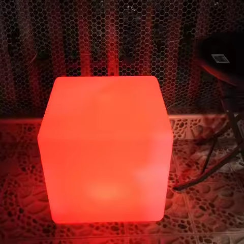 LED Square Cube Stool, Light Cubic Seat, Glowing Chair, Patio Stool, 40-50cm, 1.31-1.64FT, 1Pc