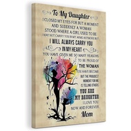 To My Daughter from Mother Colorful Tree Vintage Canvas Wall Art Prints Artwork Signs Framed for Hom