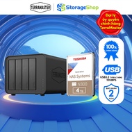 Combo bộ Thiết bị lưu trữ DAS TerraMaster D4-320 4-bay kèm ổ cứng Toshiba NAS N300 24/7 Chính hãng