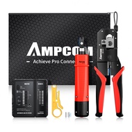 AMPCOM ชุดเครื่องมือจับ RJ45RJ45 Crimper Lan ทดสอบเครื่องมือสายเคเบิลอีเทอร์เน็ต Stripper เครื่องมือ