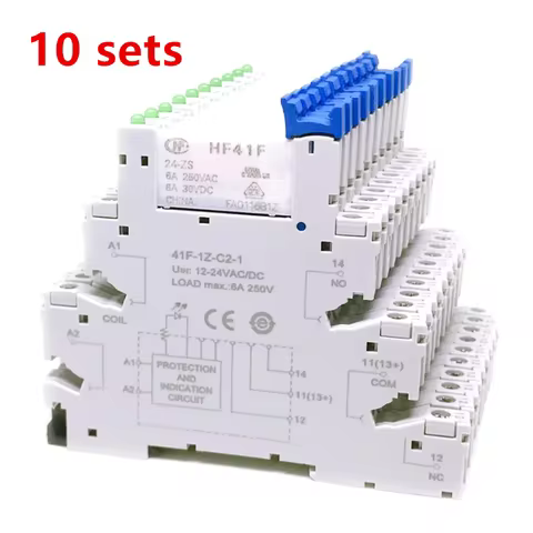 10Pcs 41F-1Z-C2-1 HF41F 5-ZS 12-ZS 24-ZS 5V 12V 24V 230V 6A 1CO Slim/SSR Relay Mount On Screw Socket