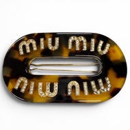 สภาพดีเยี่ยม ★ MIUMIU 5JF088 กิ๊บติดผมคริสตัลโลโก้ Rigidplex สีน้ำตาล ผลิตในอิตาลี สำหรับผู้หญิง