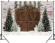 Wollmix Christmas Backdrops for Photography Winter Rustic Barn Wood Door Photo Background Xmas Eve Tree Snow Banner Family Holiday Party Decoration Supplies Portraits Photo Booth Studio Props 9x6ft