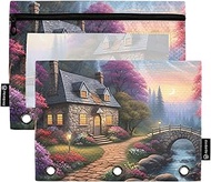Cottage Pencil Pouch 3 Ring Binder Pen Pencil Bag Zipper Binder Zip up Clear Binders Pen Case School