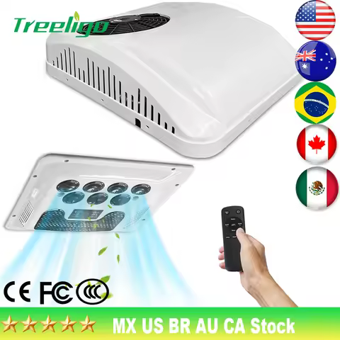Treeligo 13500BTU 12V/24V Roof Air Conditioner Electric Cool RV Rooftop Parking AC Unit for Truck Ca