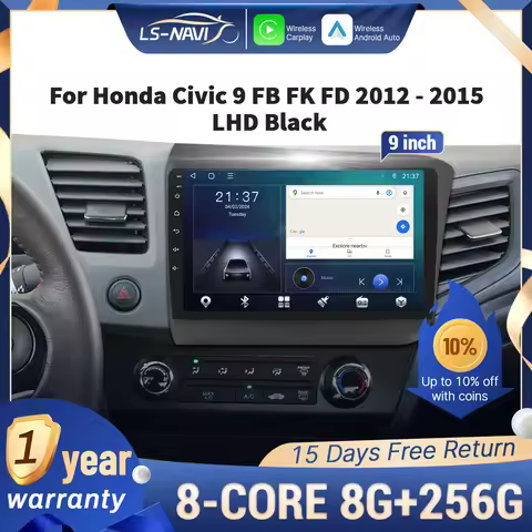 For Honda Civic 9 FB FK FD 2012-2015 LHD Black Car Radio Multimedia GPS Wireless CarPlay 4G Touch Sc