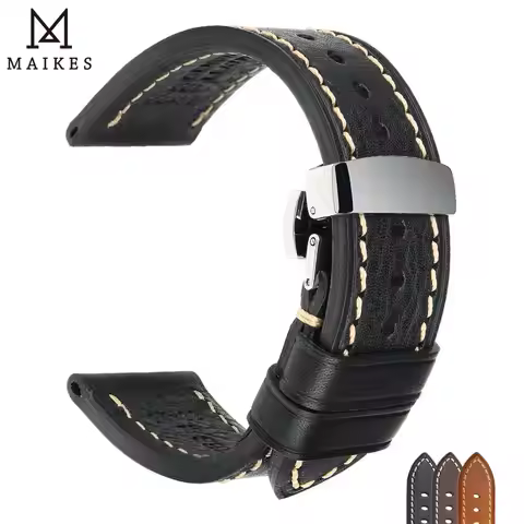 MAIKES Handmade Watch Band Genuine Cow Leather Watch Strap With Butterfly Buckle Bracelet For MONTBL