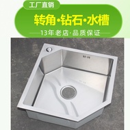 [in stock][Corner Diamond Sink]Manual Groove ThickeningSUS304Stainless Steel Corner Internet Celebrity Small Single Basin Vegetable Washing Pool