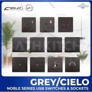 CIELO Grey Noble Series 1/2/3/4 Gang Wall Switches Frameless 13A/15A Socket Waterproof Cover SIRIM