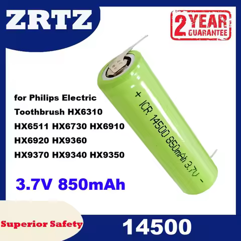 New ZRTZ 14500 3.7V 850mAh 2pcs/lot Battery for Philips Electric Toothbrush HX6310 HX6511 HX6730 HX6