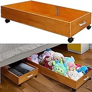 Ofiray-home 2-Pack Under Bed Storage with Wheels, Solid Wood Bed Drawers Underneath with Handle - Wooden Crate Underbed Storage Containers Organizer (Brown) - Fits Any Size Bed