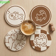 EPOCH Diatom Mud Coaster, Heat Resistant Water-absorbing Cartoon Cat Cup Mat, Cute Waterproof Round 