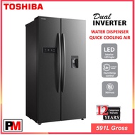 ▥✥☢Toshiba GR-RS682WE-PMY Side by Side Fridge Water Dispenser Dual Inverter Refrigerator PETI SEJUK