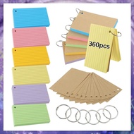 (GPBS) 600 PCS Multicolor Index Cards Revision Cards with 6 Binder Rings Random Color Paper Kraft Pa
