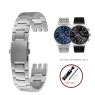 ✦19mm 21mm Silver black metal band longer Men's watch strap For Swatch YCS YVS YGS matte stainle W♥