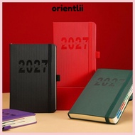 ORIENTLEE Daily Planner Notebook, PU Leather Flat Spread 2027 Schedule Book, Daily Schedule Elastic 