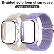 Strap and Case 2 In1 for Smart Watch 7 6 SE 5 4 3 for I Watch 41mm 45mm 40mm 44mm 38mm 42mm Smart Watch T500 T55 W34 X7 D20 Braided Nylon Band Tempered Glass Watch Cover