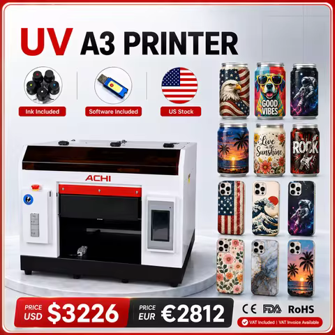 ACHI A3 UV Printer. Print Area: 267*420mm. Printhead: EPSON 139O. Print Thickness: 0-140mm. Suitable