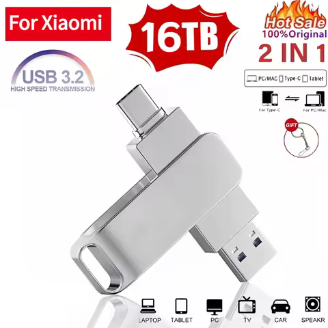 16TB USB 3.2 Flash Drive 520MB/s High Speed 2in1 TypeC OTG Pen Drive Waterproof Large Storage for Ph