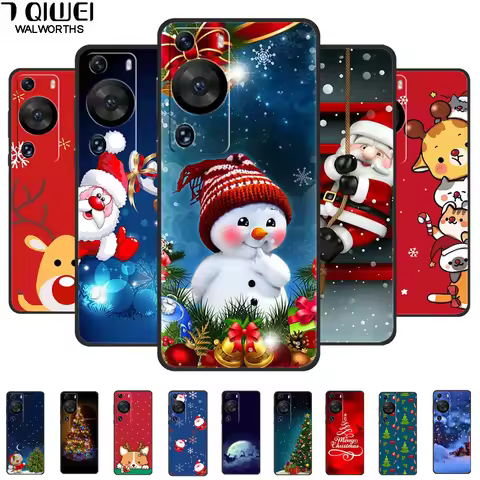 Christmas Phone Cases For Huawei P60 Pro P60 6.67"Case Santa Claus Black Silicone TPU Soft Cover For