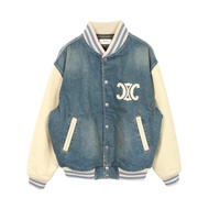 【二手】Celine CELINE Stadium Jacket 25SS Loose Triomphe Teddy Trail Wash Denim Blue Cotton Leather Trio