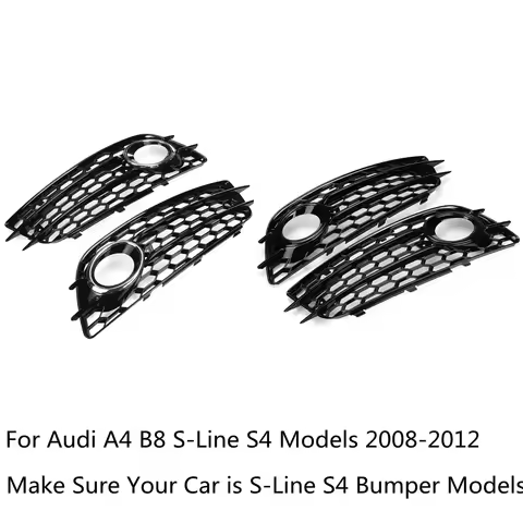 Pair HONEYCOMB Fog Light Grille Cover For Audi A4 B8 S-Line S4 2008-2012 8K0807681C01C,8K0807682C