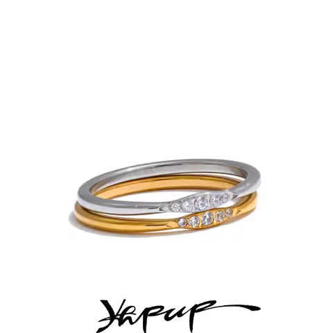 Yhpup 6789# Cubic Zirconia Geometric Thin Ring Casting Stainless Steel Metal Minimalist Charm Jewelr