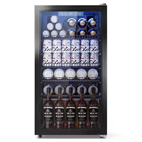 3.2 Cuft Beverage Fridge, 130 Can Mini Fridge With Glass Door, Black, Customized