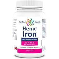 Nutrimed Naturals - Suplemen Besi Heme 60 Kapsul Bekalan 60 Hari - 11mg Elemental Iron + Selenium, F