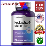 Horbäach Chewable Probiotics 6 Billion CFUs | 200 Tablets | 14 Probiotic Strains | Vegetarian