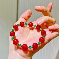 Green Fat Red Thin Natural Red Agate Green Agate Design Bracelet Bracelet Women's Niche Design Retro