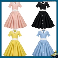 YOF  Retro Style Dress 1950s Style Dress Vintage V Neck A-line Midi Dress with Belt for Women Retro 