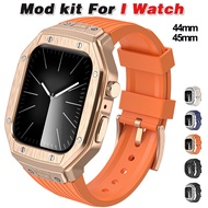 Luxury Modification Kit Metal Case+TPU Strap Compatible for apple Watch Series 9 8 7 45mm 6 5 4 Se 44mm