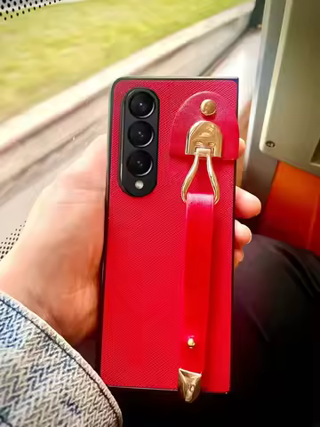 Z Fold3 Case DIY Red Lucky Bracelet wrist Leather Case For Samsung Galaxy Z Fold 5 Case for Galaxy Z