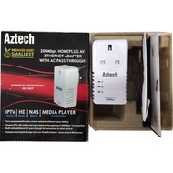 AZTECH HL110EP 200Mbps HOMEPLUG AV Ethernet Adapter With AC Pass Through Powerline Networking HL 110