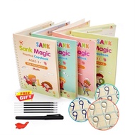 4 Books - Children's Magic Books, Reusable 3D Calligraphy Copybooks, English Number Lettering Practi