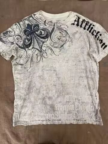 2000s affliction Graphic T-Shirt Mens Large Grunge Wings New Fashion Style Couple Tops Pure Cotton S