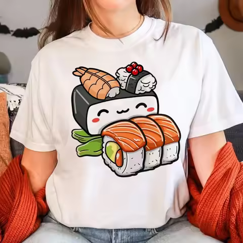 Sushi Tshirt Women Summer T-shirts Female Manga 2000s Clothing Graphic T Shirts Aesthetic Clothes Fa