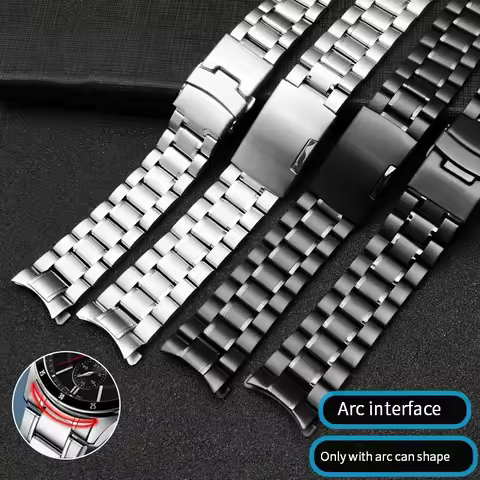 Curved End Solid Matte Stainless Steel Watch Band For Seiko Citizen Casio Timex 20mm 22mm Black Meta